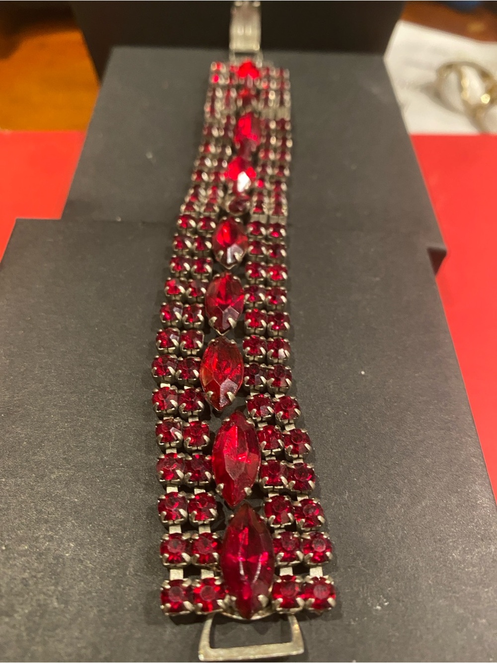 High End 1950-1960 Red Crystal Statement Bracelet - Women Jewelry